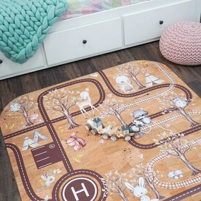 INSPIO Parafaszőnyeg állatokkal, utacskákkal és vasúttal fiúknak