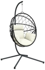 bézs rattan és acél függő kagylószék állvánnyal