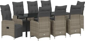 vidaXL Kert étkező szett párnával 9 pcs Szürke polirattan