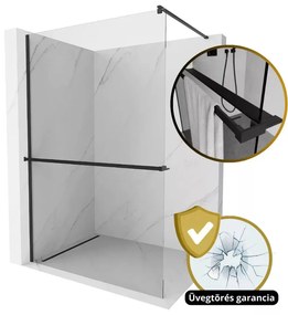 Arlo Plus Black Walk-In Nano zuhanyfal több méretben, 8 mm vastag vízlepergető biztonsági üveggel, fekete színű, 200 cm magas