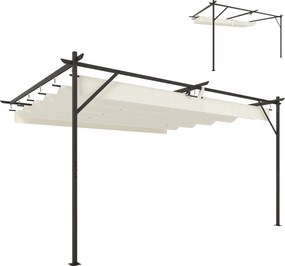 Outsunny 4 × 3 m kerti fali pergola kihúzható tetővel, UPF30+ védelem, vízelvezetés és fémszerkezet — krémszínű | Aosom