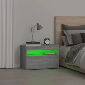 Szürke sonoma színű éjjeliszekrény LED világítással 60x35x40 cm