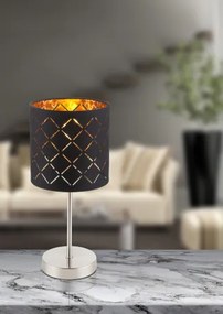 Globo 15229T Asztali textil, fekete-arany, kábel 1,5 m, Schalter, ø: 150, H:350, exkl. 1xE14 40W 230V