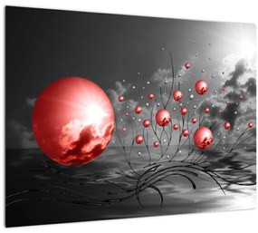 Piros gömbök képe (üvegen) (70x50 cm)