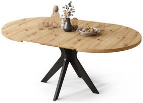 Mazzoni RENZO Artisan Tölgy/fekete láb - KEREK ASZTAL Ø110 180 cm-re BŐVÍTHETŐ | A KONYHÁBA ÉTKEZŐBE NAPPALIBA RETRO