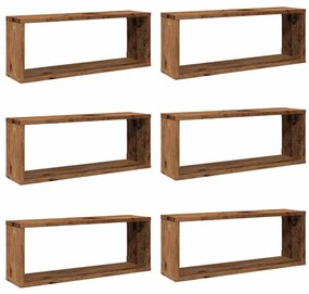 6 db antik fa színű szerelt fa fali kockapolc 60 x 15 x 23 cm