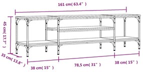 barna tölgyszínű szerelt fa és vas TV-szekrény 161x35x45 cm