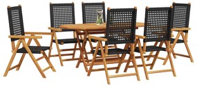 vidaXL Kert étkező szett 7 pcs Fekete Tömör Akácfa