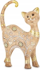 Dekorációs figura Macska barna-arany strasszok 25x16 cm