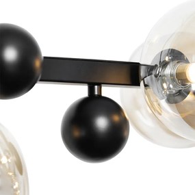 Art Deco függőlámpa fekete borostyánüveggel 8-lámpás - David