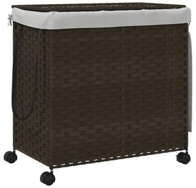 sötétbarna rattan szennyeskosár kerekekkel 60x35x60,5 cm