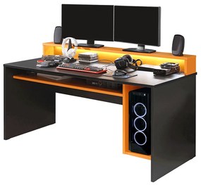 Számítógépasztal/gamer asztal, fekete matt/narancssárga, TEZRO