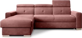 Rózsaszín bársony kinyitható-tárolóhelyes sarokkanapé (bal oldali-heverő résszel) Fresia – ELTAP