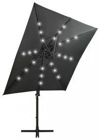 antracitszürke konzolos napernyő rúddal és LED-fényekkel 250 cm