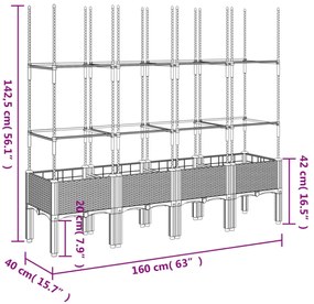 világosszürke PP rácsos kerti ültetőláda 160 x 40 x 142,5 cm