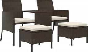 vidaXL barna 2-személyes polyrattan kerti fotel asztallal/zsámolyokkal
