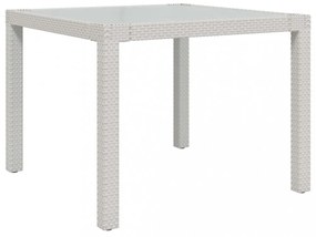 fehér polyrattan és edzett üveg kerti asztal 90 x 90 x 75 cm