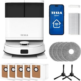 TESLA Electronics RoboStar - Okos, 3 az 1-ben robotporszívó, 5200 mAh, Wi-Fi, fehér
