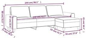 3 személyes bézs szövet kanapé lábtartóval 210 cm