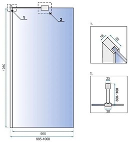 Rea AERO N 100, zuhany paraván WALK IN, 1 lapos, 100 x 195 cm, fényes króm, átlátszó, REA-K7551