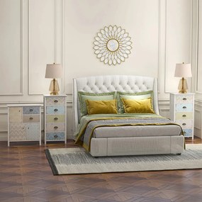 HOMCOM Tálalószekrény, shabby chic fiókos komód, 2 fiók, 3 szekrényrekesz, fenyőfa, fehér