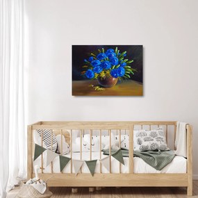 Kék virágok képe egy vázában (üvegen) (70x50 cm)