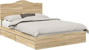 vidaXL Tárolós Ágy fejtámlával Sonoma tölgy 160 x 200 cm Faanyag