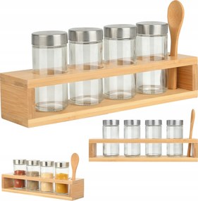 4 db-os üveg fűszertartó szett állvánnyal és kanállal