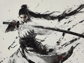 Vászonkép Canvas Japán Ázsia Nő Harcos Katana 100x75