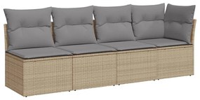 4 személyes bézs polyrattan kerti kanapé párnával
