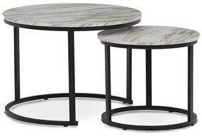 Set de măsuțe de cafea din 2 piese, blat din MDF cu decor marmură, cadru metalic