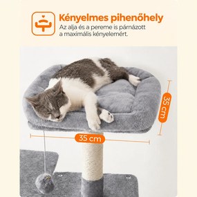 FEANDREA 143 cm magas macskafa, 2 kilátóplatformmal, macskabarlanggal és függőággyal, világosszürke