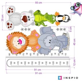 INSPIO Gyerekszoba falmatrica - Állatkás magasságmérő 180cm