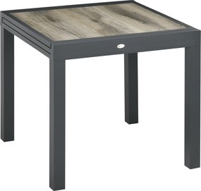 Outsunny Kerti Asztal, Étkezőasztal Kerthez, Kinyitható Asztallappal, Teraszasztal Fa Hatású, Erkélyasztal Alumíniumból, Bézs+Szürke, 160 x 80 x 75cm