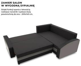 Grande sarokkanapé polcokkal , polc a bal karfaban, jobboldali, szövet anyag, hab töltet, fekete - szürke