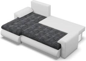 Tokio sarokkanapé, 2 ágyneműtartóval, fonott + műbőr, baloldali, sötétszürke - fehér