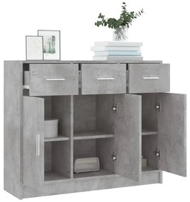 betonszürke szerelt fa tálalószekrény 91x28x75 cm
