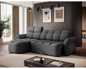 Sötétszürke bársony kinyitható-tárolóhelyes sarokkanapé (bal oldali-heverő résszel) Beneth – ELTAP