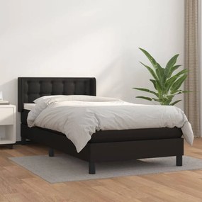 Fekete műbőr rugós ágy matraccal 80 x 200 cm