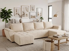 Kihúzható U alakú ülőgarnitúra LIVARO 305x140 cm, krémszínű