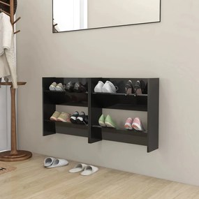 2 db magasfényű fekete szerelt fa fali cipősszekrény 60x18x60cm
