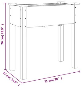 szürke tömör fenyőfa kerti ültetőláda béléssel 71 x 37 x 76 cm