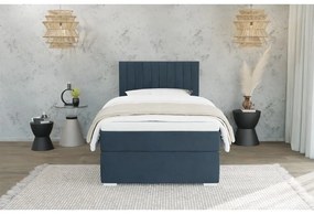 Sötétkék kárpitozott ágyneműtartós egyszemélyes ágy ágyráccsal 80x200 cm Bunny – Ropez
