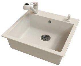 Gránit mosogató EOS Como + Kihúzható zuhanyfejes Shower csaptelep + adagoló + szifon (fehér)