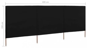 fekete szövet 3-paneles szélfogó 400 x 160 cm