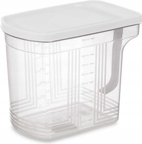 Műanyag Tartály mérőpohárral, konyhai mérőpohárral 2,5l, Fedéllel, fehér