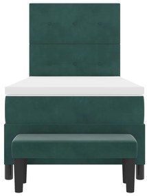 Boxspring ágy matraccal és paddal Sötétzöld 100x200 cm Bársony