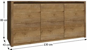 Komód 3- ajtós, tölgyfa lefkas, MONTANA K3D