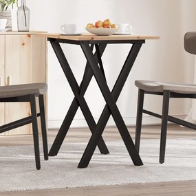 Tömör fenyőfa és acél étkezőasztal X-vázzal 80x50x75 cm