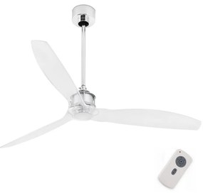 FARO 33394 - Mennyezeti ventilátor JUST FAN fényezett króm/átlátszó + távirányító